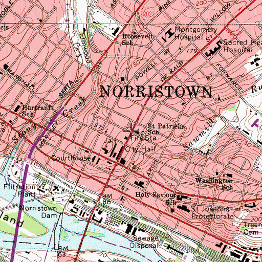Topographic Map of Norristown Fire Department - Norris Hose Fire Company - Station 27 - A, PA