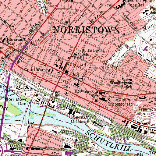 Topographic Map of Norristown Police Station, PA