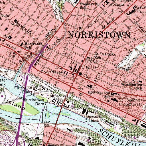 Topographic Map of Norristown Post Office, PA