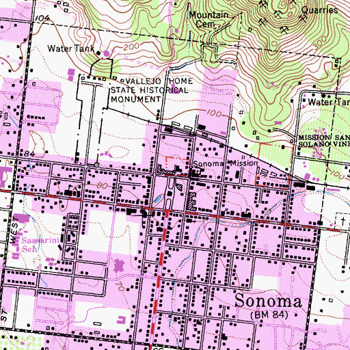 Topographic Map of Sonoma Mission, CA