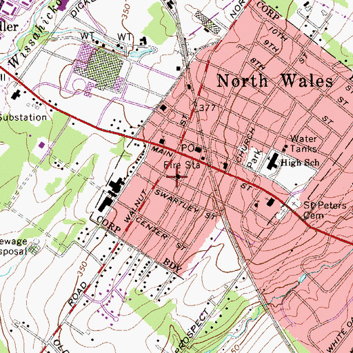 Topographic Map of North Wales Baptist Church, PA