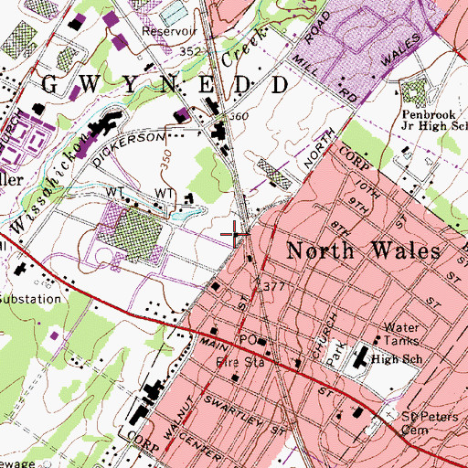 Topographic Map of North Wales Police Station, PA