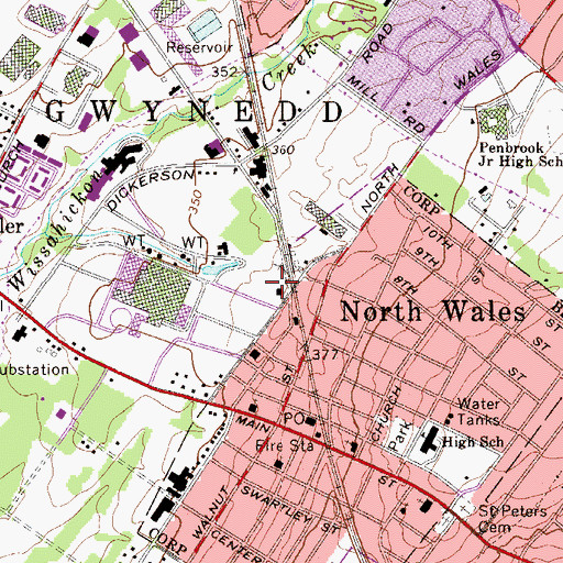 Topographic Map of North Wales Post Office, PA