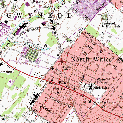 Topographic Map of North Wales Station, PA