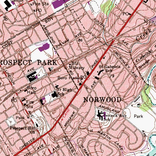 Topographic Map of Norwood Borough Hall, PA