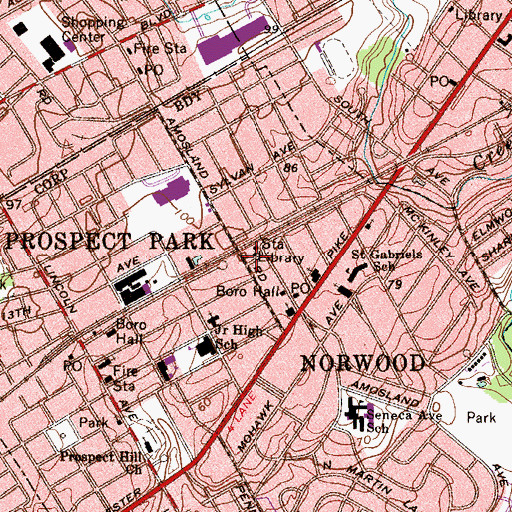 Topographic Map of Norwood Library, PA