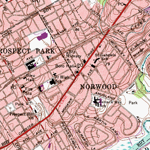 Topographic Map of Norwood Police Department, PA