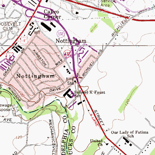 Topographic Map of Nottingham Fire Department Station 65, PA