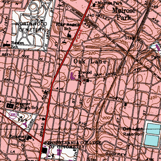 Topographic Map of Oak Lane Branch Library Free Library of Philadelphia, PA