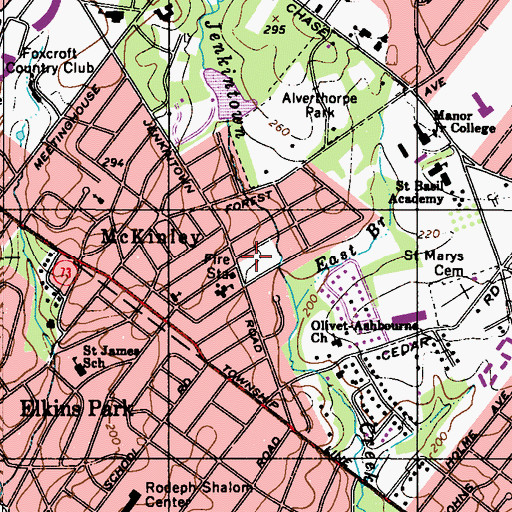 Topographic Map of Abington Township Fire Department / McKinley Fire Company 1 - Station 200, PA
