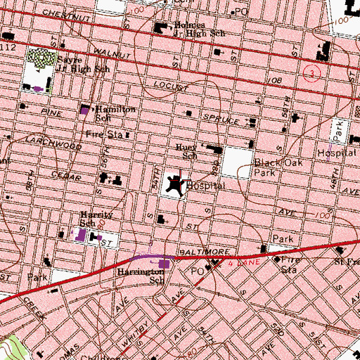 Topographic Map of Mercy Hospital of Philadelphia, PA