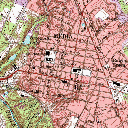 Topographic Map of Media Library, PA