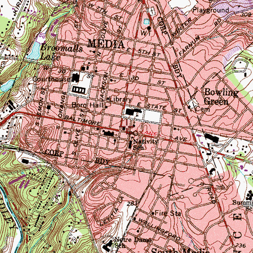 Topographic Map of Media Post Office, PA