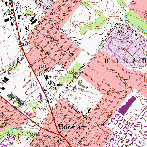 Topographic Map of Meetinghouse Park, PA