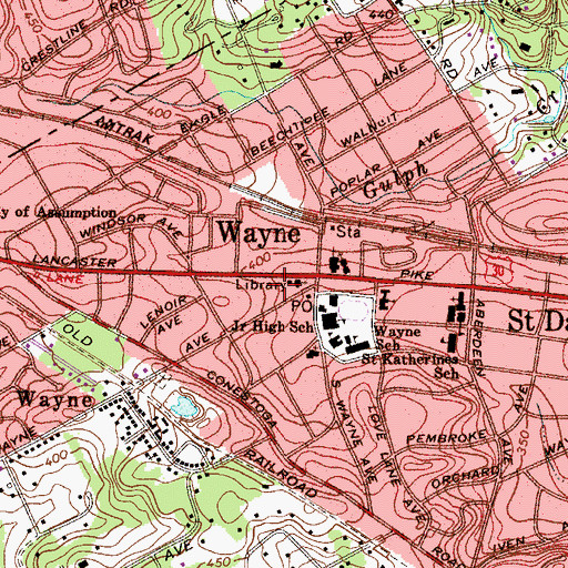 Topographic Map of Memorial of Radnor Township Library, PA