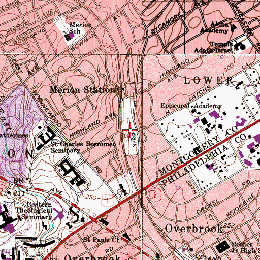 Topographic Map of Merion Botanical Park, PA
