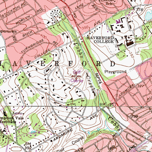 Topographic Map of Merion Golf Course East, PA