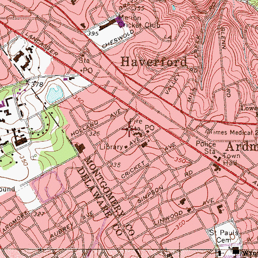 Topographic Map of Merion Fire Company of Ardmore - Station 25, PA