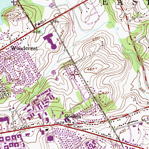 Topographic Map of Meriweather Farms, PA