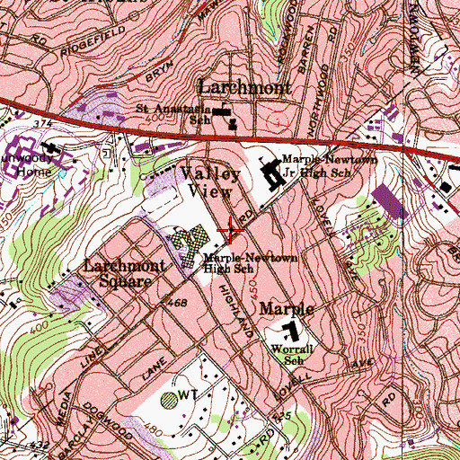 Topographic Map of Messiah Evangelic Lutheran Church, PA