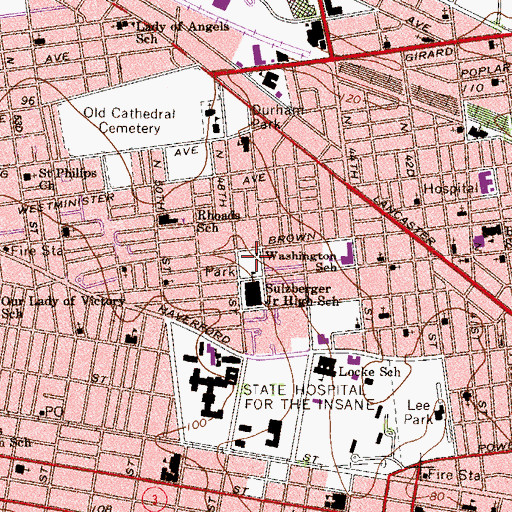 Topographic Map of Mill Creek Community Center, PA