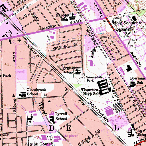 Topographic Map of Sorensen School, CA