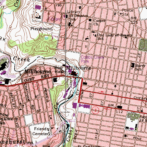 Topographic Map of Millbourne Borough Hall, PA