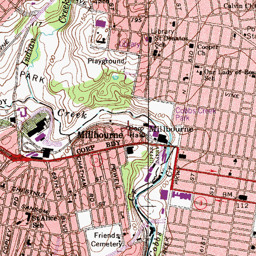 Topographic Map of Millbourne Station, PA