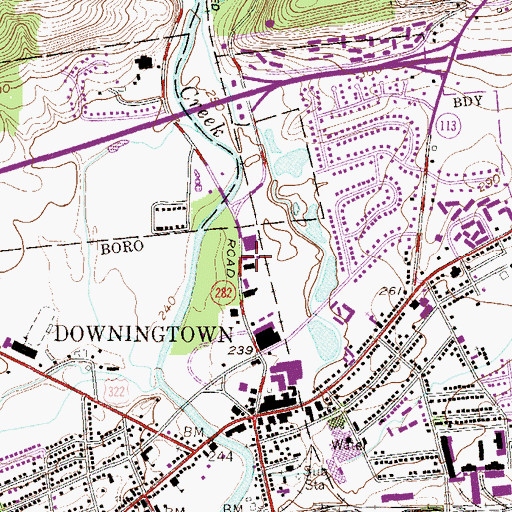 Topographic Map of Downingtown Fire Department - Minquas Fire Company 2 Emergency Medical Services, PA