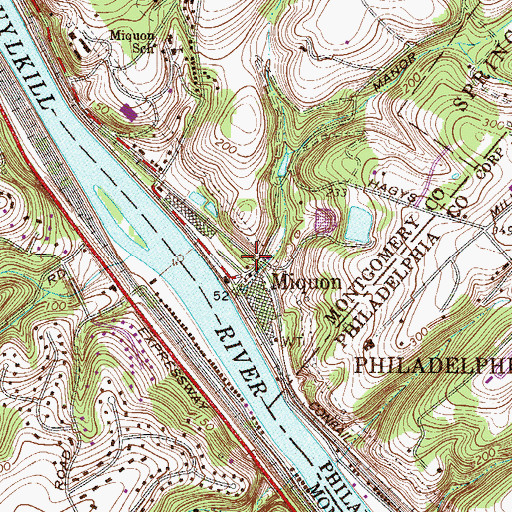 Topographic Map of Miquon Post Office, PA
