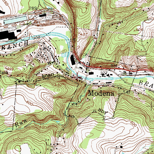Topographic Map of Modena Boro Hall, PA