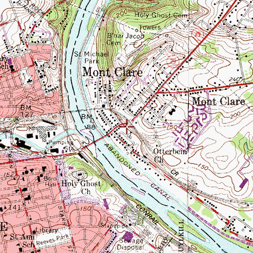 Topographic Map of Mont Clare Post Office, PA