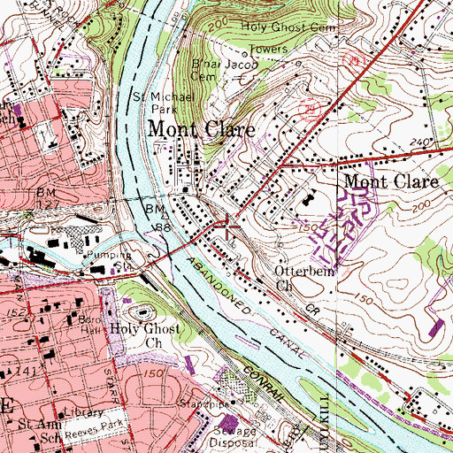 Topographic Map of Mont Clare Post Office, PA