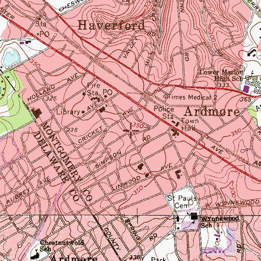 Topographic Map of Montgomery County District Justice Courthouse, PA