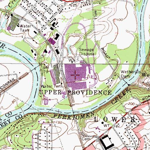 Topographic Map of Montgomery County Sewage Disposal Plant, PA