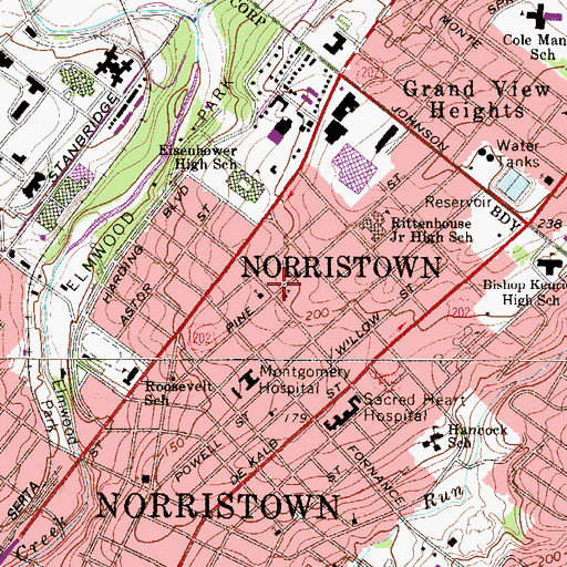 Topographic Map of Norristown Fire Department - Montgomery Hose Company - Station 27 - B, PA