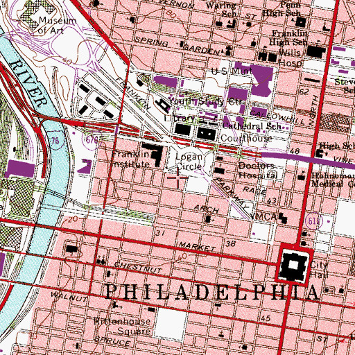 Topographic Map of Moore College of Art, PA