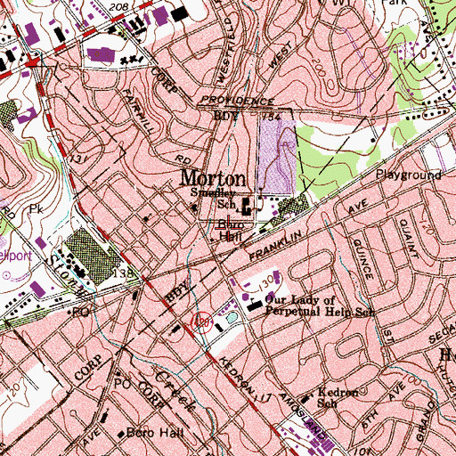Topographic Map of Morton Borough Hall, PA