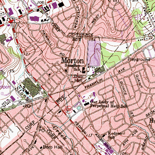 Topographic Map of Morton Borough Hall, PA