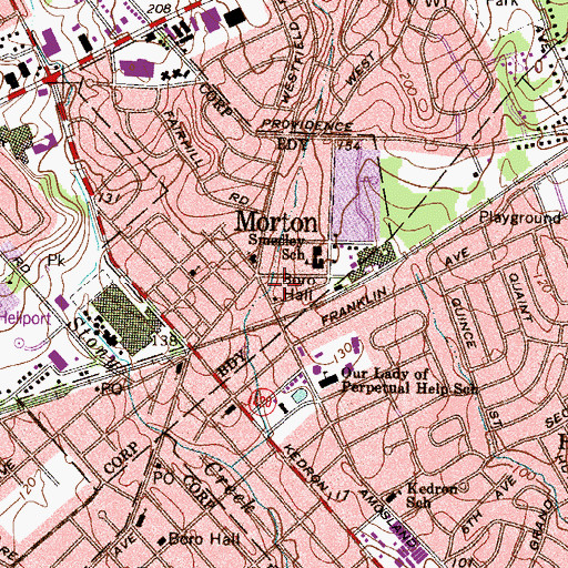Topographic Map of Morton Police Department, PA