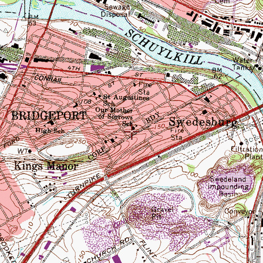 Topographic Map of Mother of Sorrow Catholic Church, PA