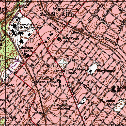 Topographic Map of Mount Airy Playground, PA