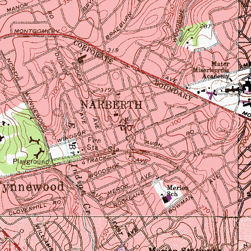 Topographic Map of Narberth Post Office, PA