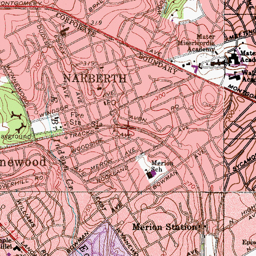 Topographic Map of Narberth Station, PA
