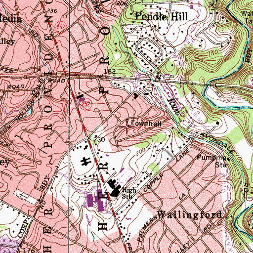 Topographic Map of Nether Providence Township Police Department, PA