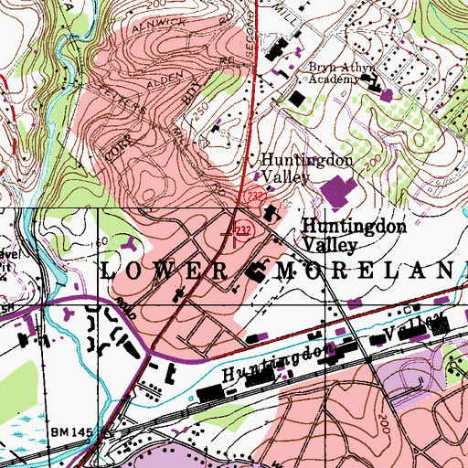 Topographic Map of Huntingdon Valley Library, PA