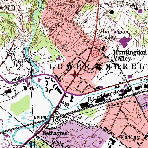 Topographic Map of Huntingdon Valley Presbyterian Church, PA