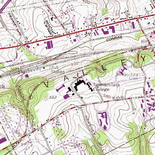 Topographic Map of Immaculata Library, PA
