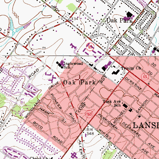Topographic Map of Inglewood Gardens, PA