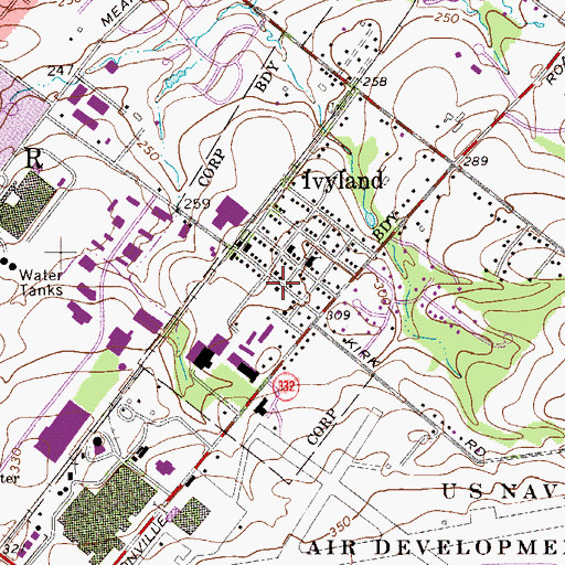 Topographic Map of Ivyland Fire Company Station 62, PA